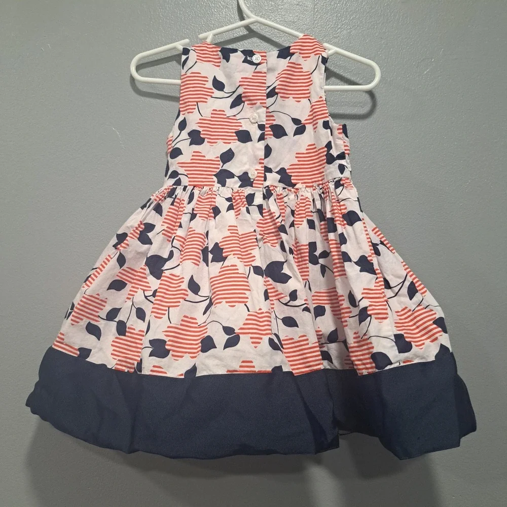 Janie and Jack Girls Floral Stripe Dress Red Navy Blue Tulle Lined‎ Nautical